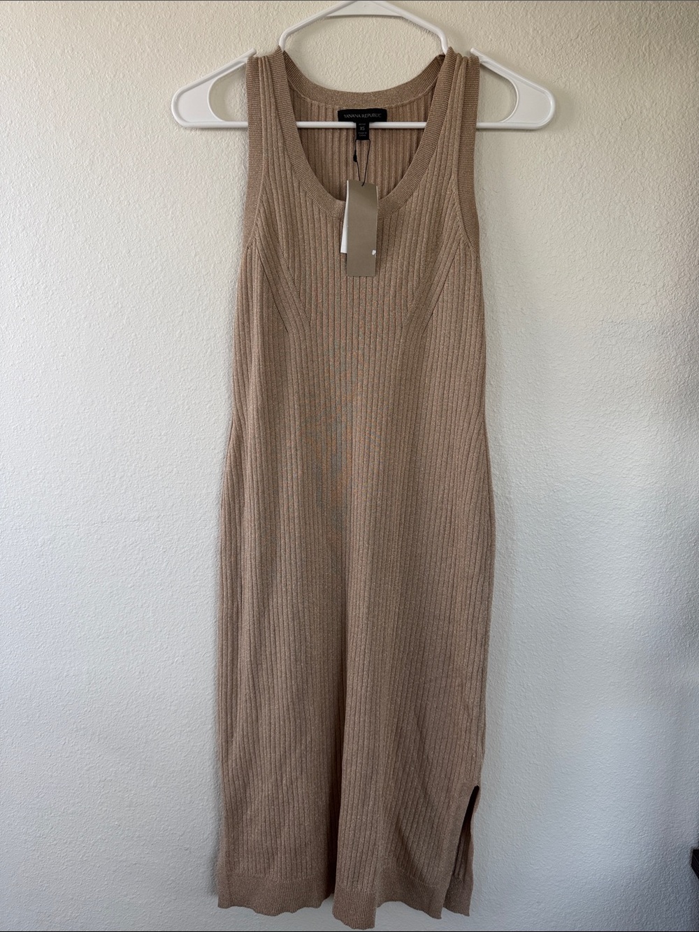 NWT Banana Republic Ribbed Tank Midi Dress Camel Taupe Petite XS